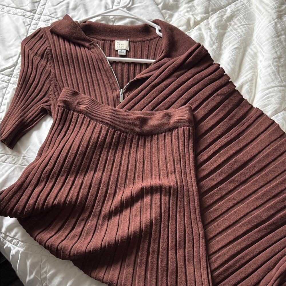 a new day Brown Ribbed Midi coord - Picture 3 of 6
